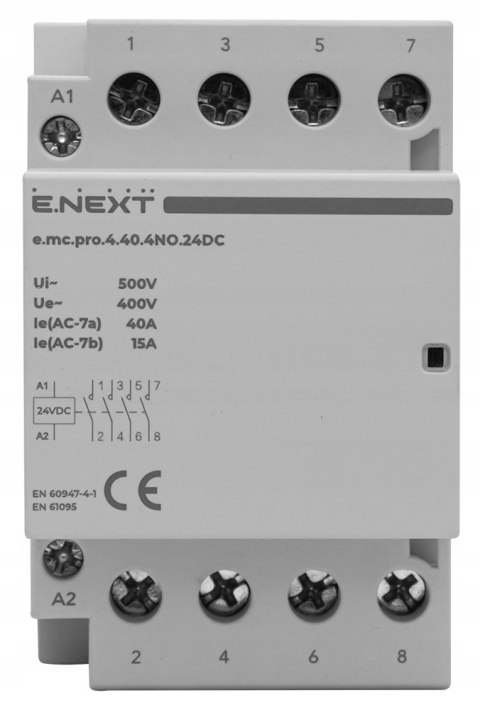 E.NEXT e.mc.pro.4.40.4NO.24DC - Stycznik modułowy e.mc.pro 40A 4P 4NO cewka 24V DC