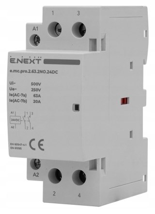 E.NEXT e.mc.pro.2.63.2NO.24DC - Stycznik modułowy e.mc.pro 63A 2P 2NO cewka 24V DC