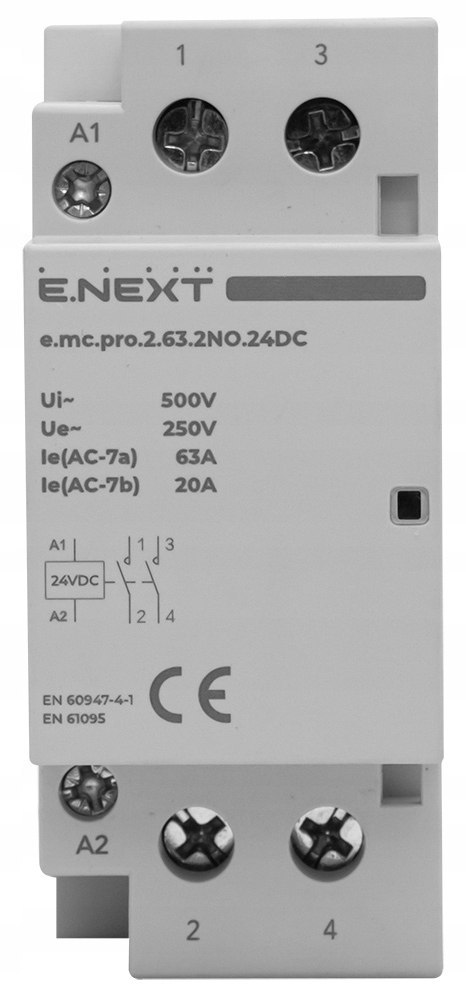 E.NEXT e.mc.pro.2.63.2NO.24DC - Stycznik modułowy e.mc.pro 63A 2P 2NO cewka 24V DC