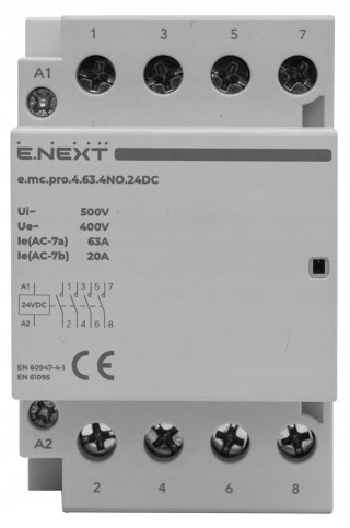 E.NEXT e.mc.pro.4.63.4NO.24DC - Stycznik modułowy e.mc.pro 63A 4P 4NO cewka 24V DC