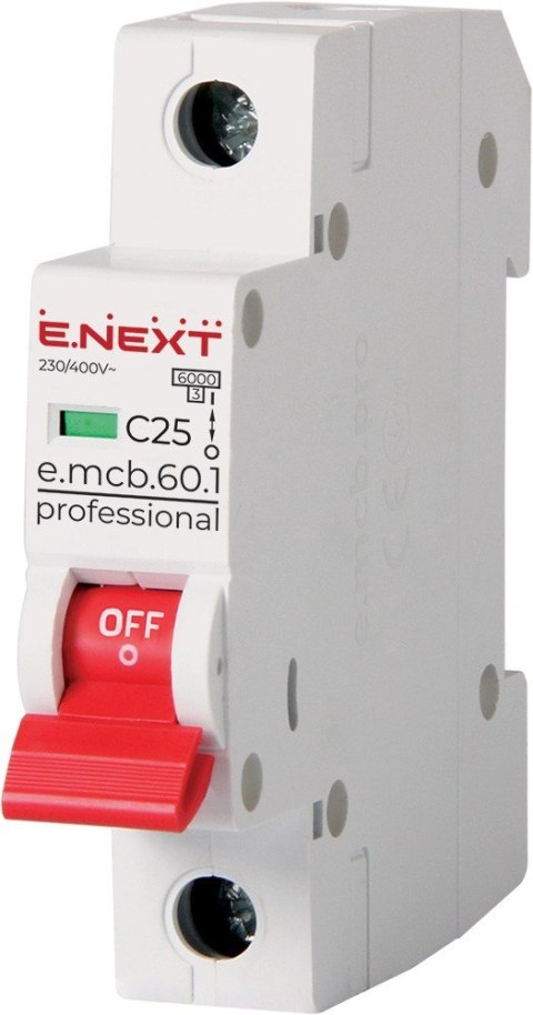 E.NEXT e.mcb.pro.60.1.C.25 - Wyłącznik nadprądowy PRO. C25 25A 1P wejście na szynę widełkową